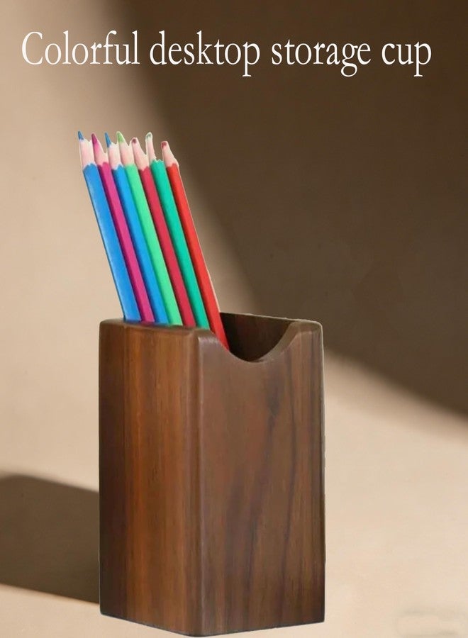 CJFNDFA Wooden Pencil and Pen Holder for Desk - Eco Natural Color Desk Organizer Cup, 3.9x2.9x2.9inches Wood Desktop Stand - Image 3