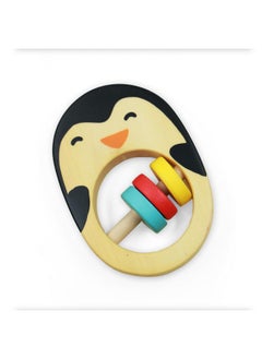 Shumee Shumee Wooden Baby Rattle Clutching Toy - Penguin Shaped Teether for Babies (6 Months+) | Non Toxic & Safe | Baby Shower/Birthday Gift | New Born Gifts | Easter Basket Stuffers  - Image 1