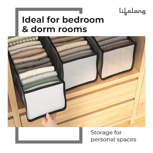 Lifelong Storage Organizer 6 Layers | Foldable Wardrobe & Almirah Organiser | Durable Nylon Mesh & Non-Woven Edges | Basket Organisers for Storing Clothes (LLCOG06, Grey) - Image 3