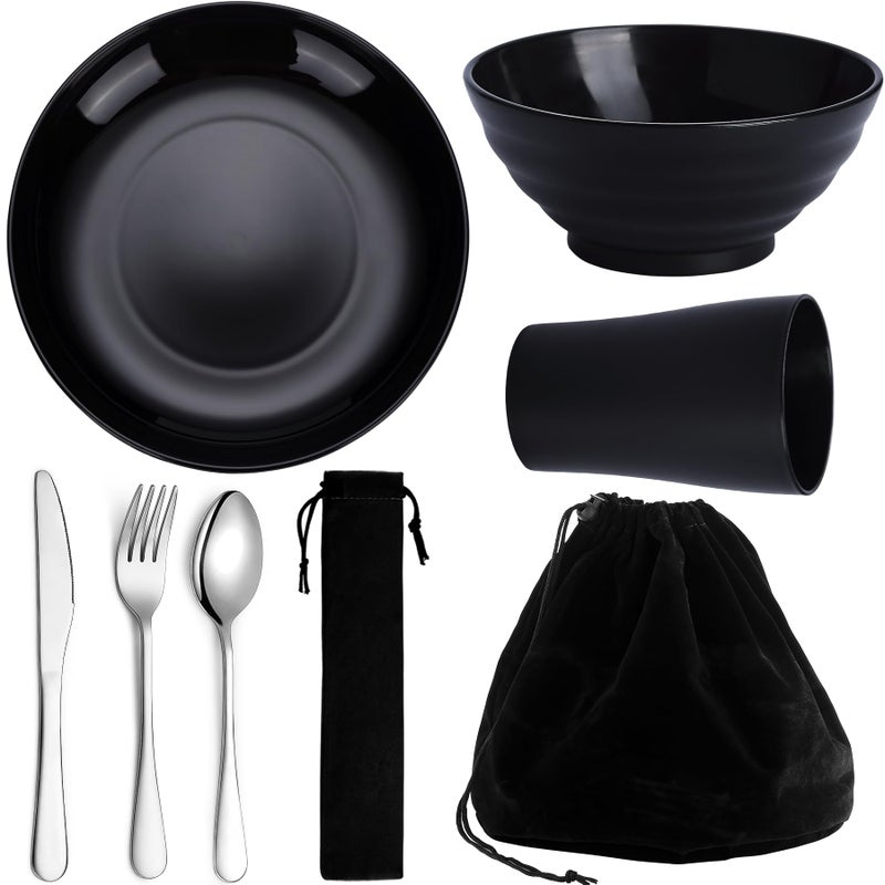 Kyraton Camping Utensils, Portable Travel Silverware Set with Reusable Light Weight Mug, Bowls and Plate, Stainless Steel Cutlery Set, Camping Mess Kit for 1 Person - Image 1