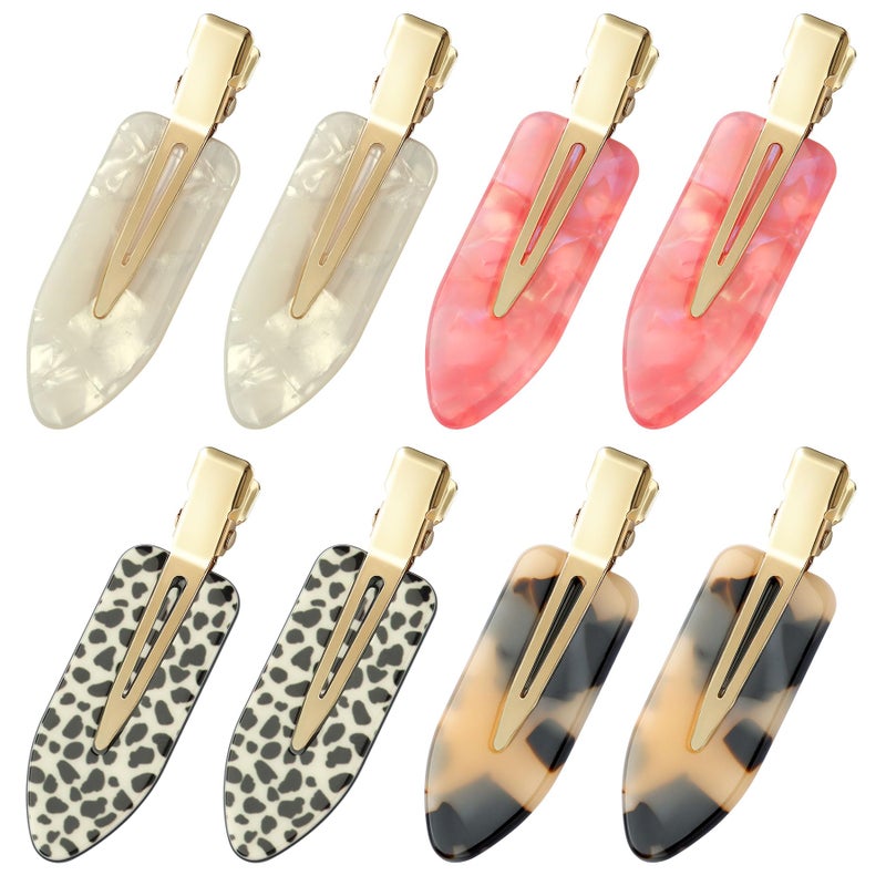 YIERSO 8 Pcs No bend Hair Clips No Crease Makeup Hair Clip Duckbill Clip No Dent Creaseless Alligator Hair Barrettes for Salon Hairstyle Women Girls Makeup Accessories Cellulose Acetate (PinkWhite) - Image 1