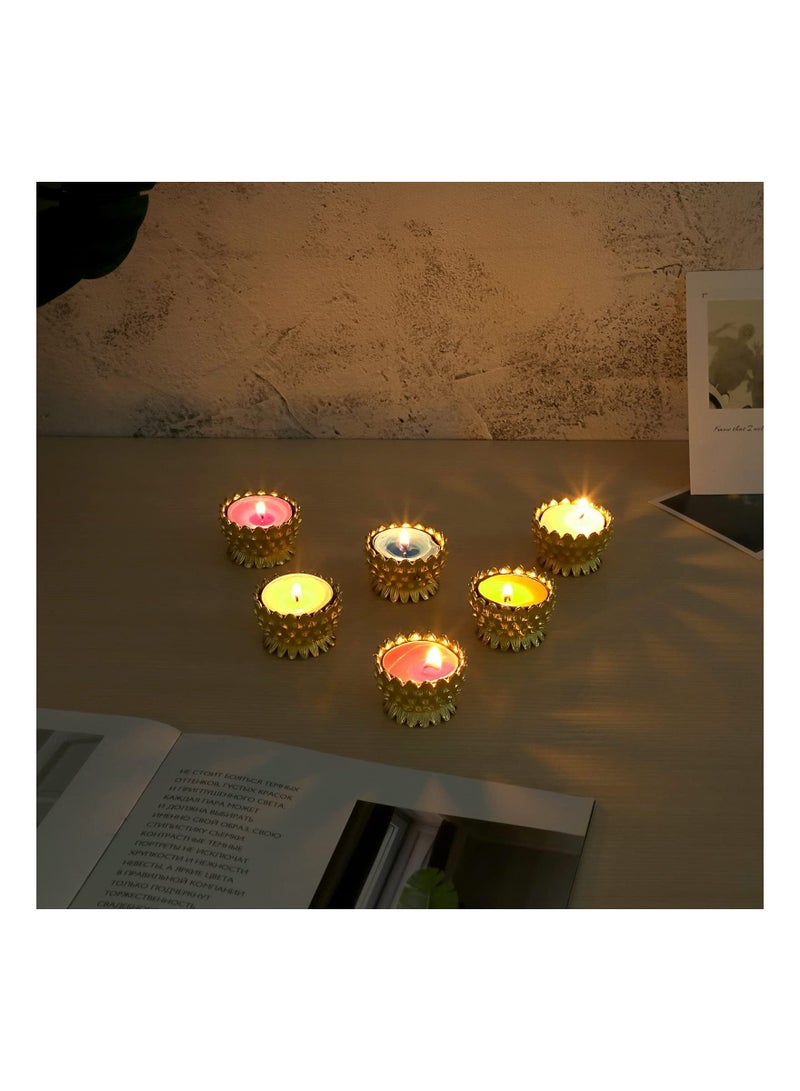 6 PCS Metal Lotus Ghee Oil Lamp Holders, Lotus Tea Light Holders Votive Candle Stand Set, Lotus Butter Lamp Holders for Diwali Puja Home Altar Ramadan Decoration Candle Centerpiece (Gold)  - Image 2