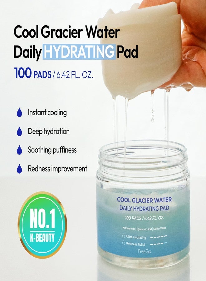 Free Go FreeGo Cool Glacier Water Daily Hydrating Pad (100 Pads, K-Beauty Korean Skincare Facial Toner Pads for Puffy Dehydrated Skin, Instant Cooling Hydration, Korean Skin Care for Dark Spots - Image 2