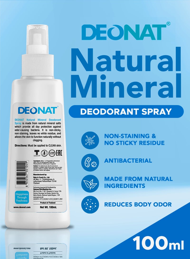 DEONAT Pack of 2 DEONAT Natural Mineral Deodorant Spray 100ml Each Alum Deodorant Body Odor Control Anti Odor Bacteriostatic Protection Eliminates Odor Causing Bacteria Long Lasting Freshness Non Sticky Quick Dry Lightweight Underarm Deodorant Spray for Men and Women Value Pack Daily Use - Image 3