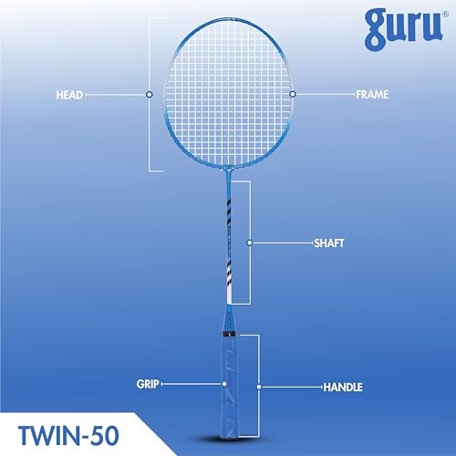 GURU Twin-50 Blue Heavy Duty Steel Badminton Rackets Set of 2 with Cover - Image 2