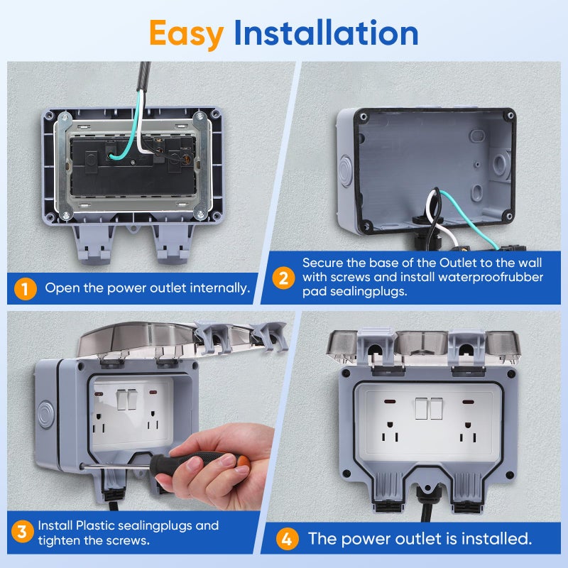XINYIELE Outdoor Power Outlet,Outdoor Extension Cord Waterproof Double Wall Outlet Extender with On-Off Switch and Indicator Lightï¼ŒExterior Electric External Power Outlet,Outside Outlet (9.8FT) - Image 5