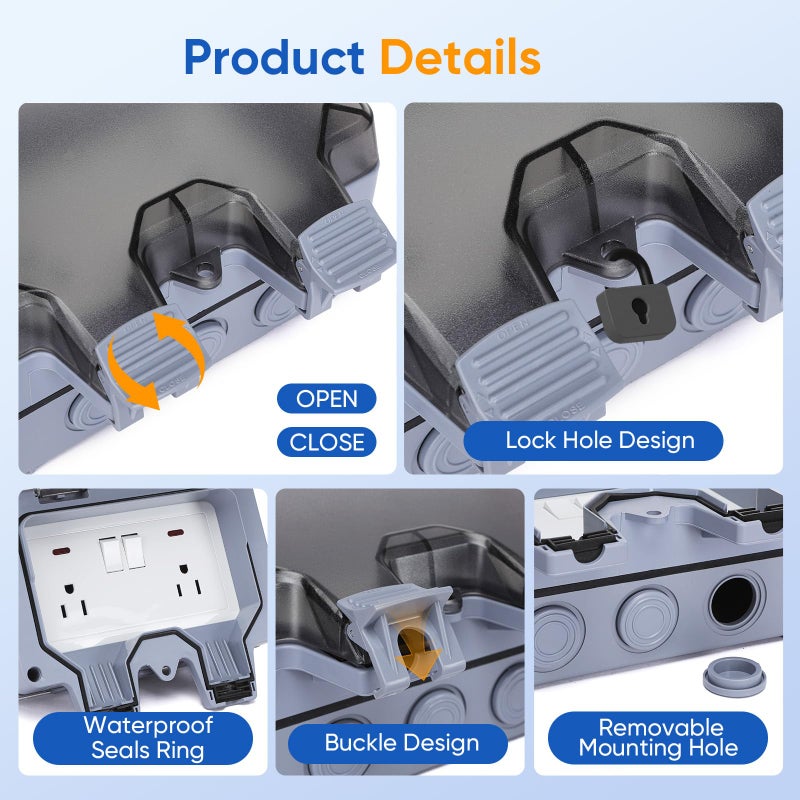 XINYIELE Outdoor Power Outlet,Outdoor Extension Cord Waterproof Double Wall Outlet Extender with On-Off Switch and Indicator Lightï¼ŒExterior Electric External Power Outlet,Outside Outlet (9.8FT) - Image 4