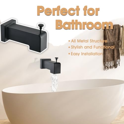 YASINU Slip On Diverter Tub Spout Sleek Square Design for Bathroom Fits 12 Copper Pipe 58 OD ChildSafe Rounded Edges Easy Installation Matte Black - Image 3