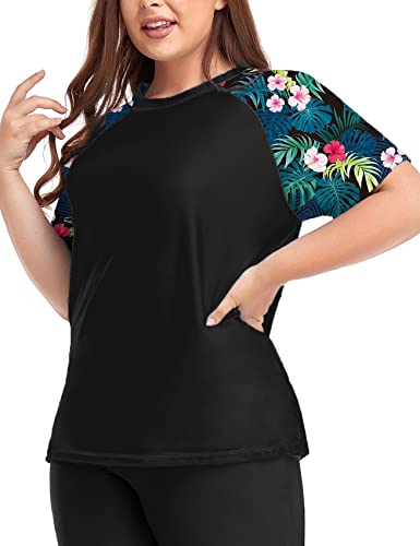 Inno Women's Plus Size Rash Guard Swim Shirt Short Sleeves UPF 50+ Swimwear Workout Tops 0X-6X Black Pink - Image 3