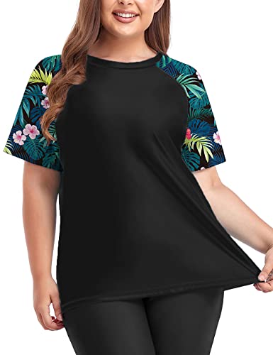 Inno Women's Plus Size Rash Guard Swim Shirt Short Sleeves UPF 50+ Swimwear Workout Tops 0X-6X Black Pink - Image 1