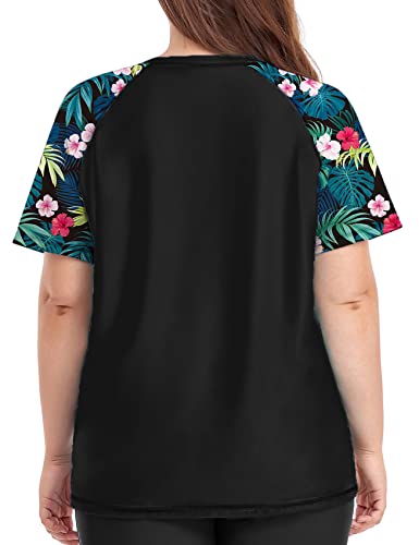 Inno Women's Plus Size Rash Guard Swim Shirt Short Sleeves UPF 50+ Swimwear Workout Tops 0X-6X Black Pink - Image 4