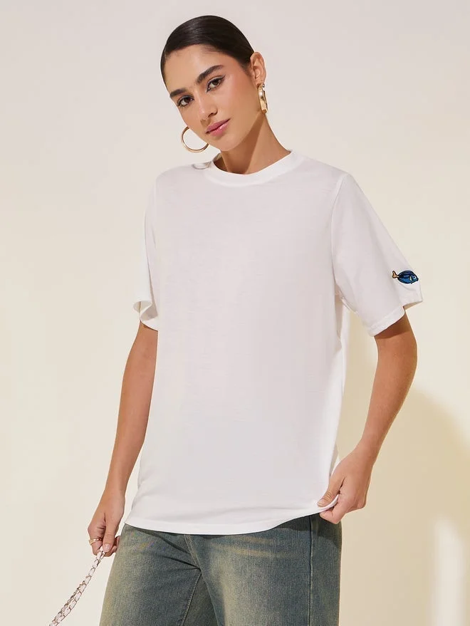 Take Two Take Two Round Neck Sleeve Embroidered Detail T-shirt