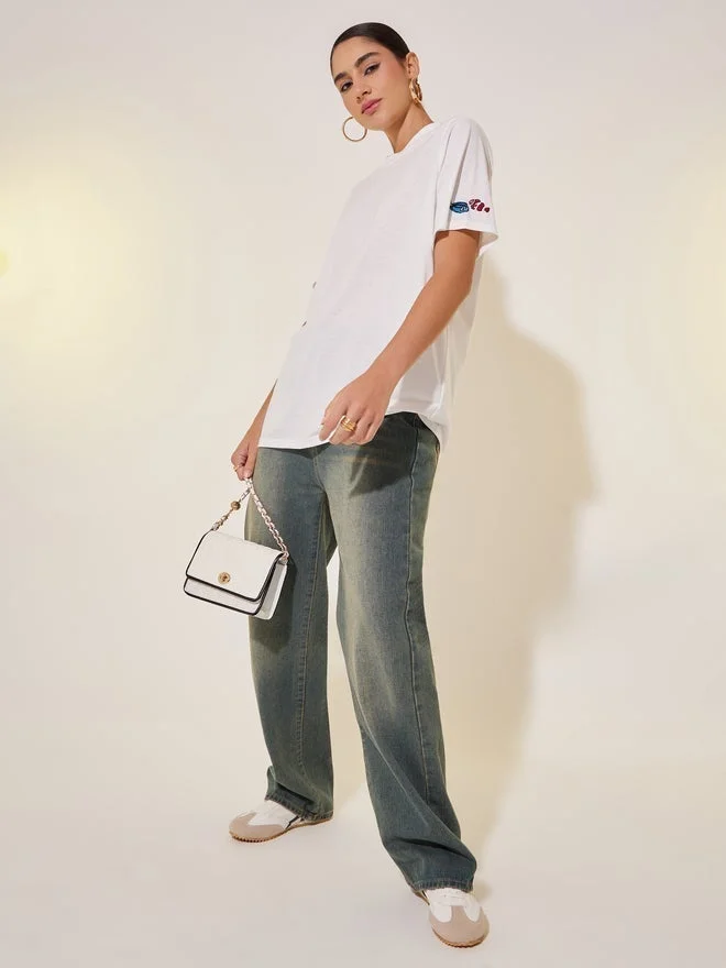 Take Two Take Two Round Neck Sleeve Embroidered Detail T-shirt