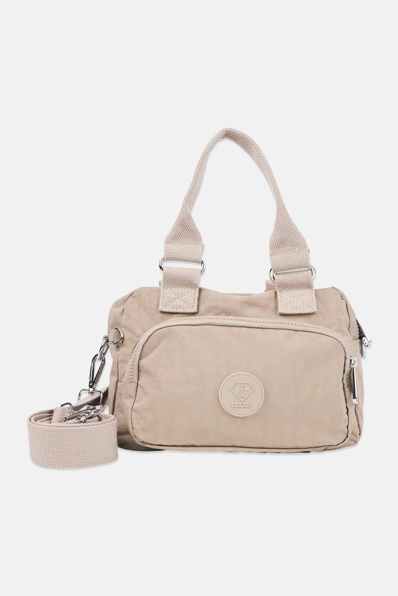 I Love Fashion Women Brand Logo Handbag, Taupe - Image 1