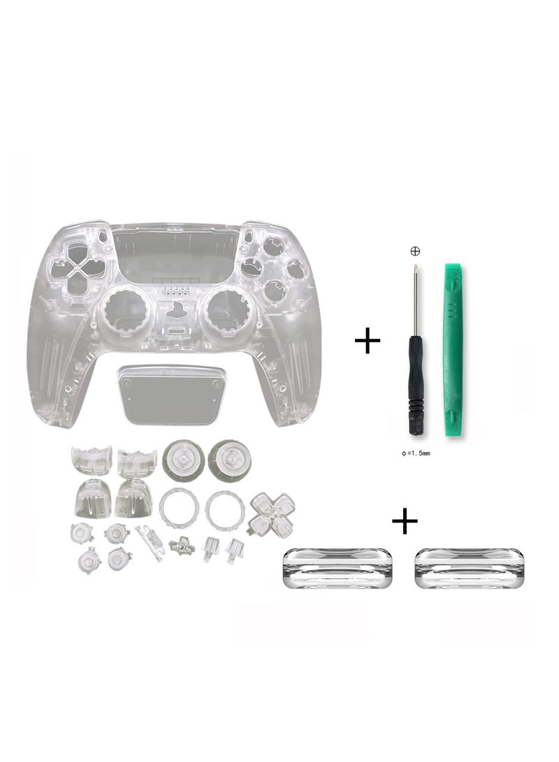 PS5 Controller Transparent Replaceable Shell Kit - DIY Modding Tools with Thumbstick Protector Caps and Full on Set 020