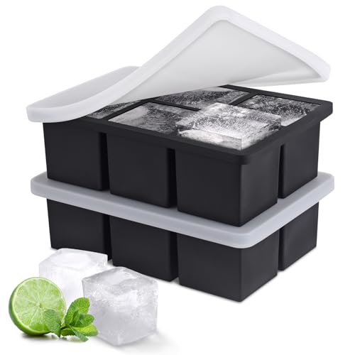 SLGOL Ice Cube Tray, SLGOL Ice Trays for Freezer with Lid, Easy Release large Ice Cube Molds, Silicone ice cubes mold for Whiskey, Stackable Square Ice Tray for Cocktails Whiskey Juice Coffee 【6 square】 - Image 1
