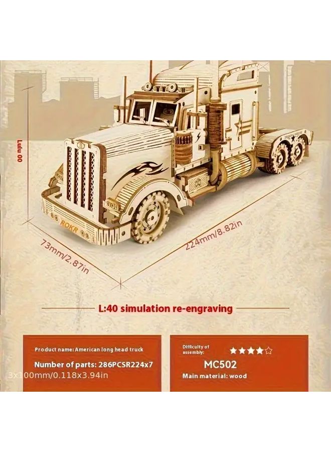 Large Truck Building Blocks 286 Pieces 3D Wooden DIY Model Toy Car Christmas Birthday Gift - Image 4