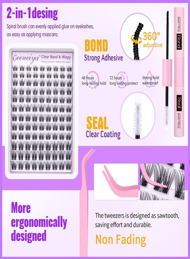 Geeneiya Clear Band Natural Lash Clusters Kit Wispy Eyelash Clusters 10-16mm Lash Extension Kit CC Curl Invisible Band Eyelashes Extensions with Bond and Seal Lash Glue and Tweezers DIY at Home by Geeneiya - Image 4
