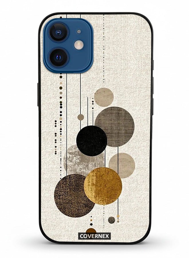 Covernex Apple iPhone 12 Mini Protective Case Cover Printed Featuring Neutral Tones Circular and Linear Art - Image 2