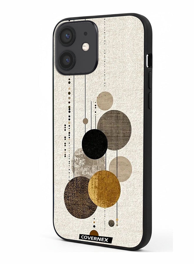 Covernex Apple iPhone 12 Mini Protective Case Cover Printed Featuring Neutral Tones Circular and Linear Art - Image 1
