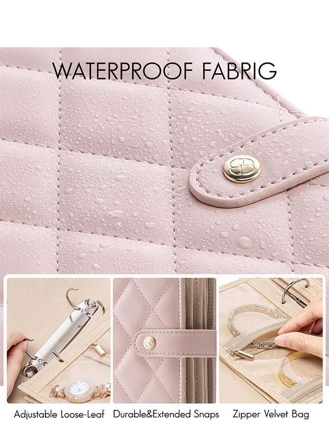 Sweet Life Travel Jewelry Organizer Case, Jewelry Storage Book Ring Binder with Clear Zipper Velvet Pouch Bag for Travel Essentials, Rings, Necklace, Earrings, Bracelets, Brooches, Gifts for Women-Sand Pink - Image 4