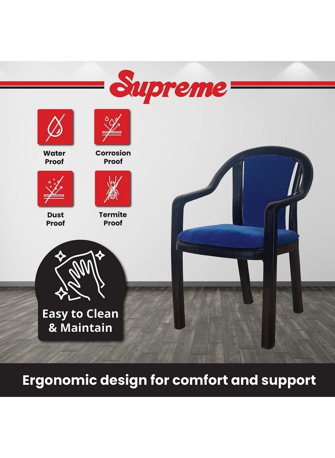 Supreme chairs Supreme chairs Ornate Lacquered Finish Plastic Desk Armchair with Cushion for Office, Living Room, Weight Bearing - 200 kg (Color: Blue Dobby/Black, Set of 2) - Image 3