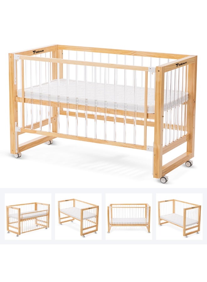 Teknum Prism 4in1 Acrylic Convertible Crib w/ mattress - Natural Brown - Image 1