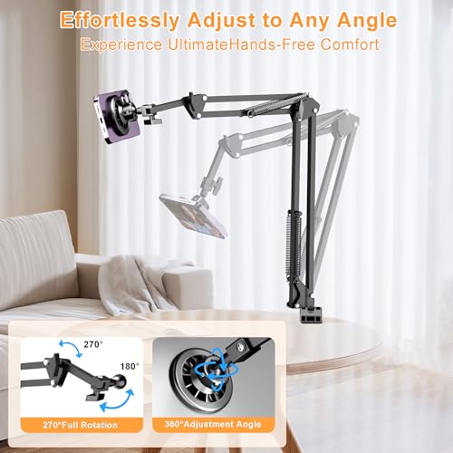 LenTok Gooseneck Bed Phone Holder for Magsafe iPhone Stand, Desk Magnetic Phone Arm Mount with Clamp, Adjustable Bedside Laying Down Tablet Mount Compatible with Kindle iPhone 15 14 13 12 - Image 2