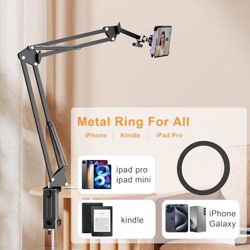 LenTok Gooseneck Bed Phone Holder for Magsafe iPhone Stand, Desk Magnetic Phone Arm Mount with Clamp, Adjustable Bedside Laying Down Tablet Mount Compatible with Kindle iPhone 15 14 13 12 - Image 3