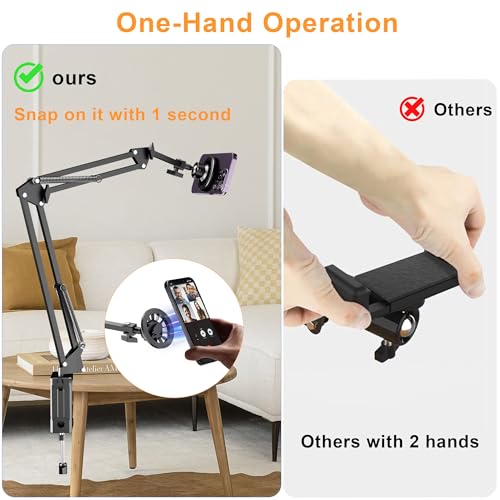 LenTok Gooseneck Bed Phone Holder for Magsafe iPhone Stand, Desk Magnetic Phone Arm Mount with Clamp, Adjustable Bedside Laying Down Tablet Mount Compatible with Kindle iPhone 15 14 13 12 - Image 4