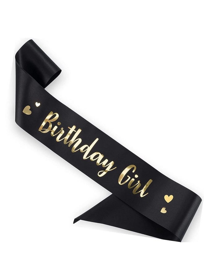 Propsicle - Propsicle Black Golden Foil Happy Birthday Girl Sash Party Item Black Theme Birthday Party Decoration Women, Girls, Mom Bday Party, 16th Birthday Decorations - Pack of 1 - Image 1