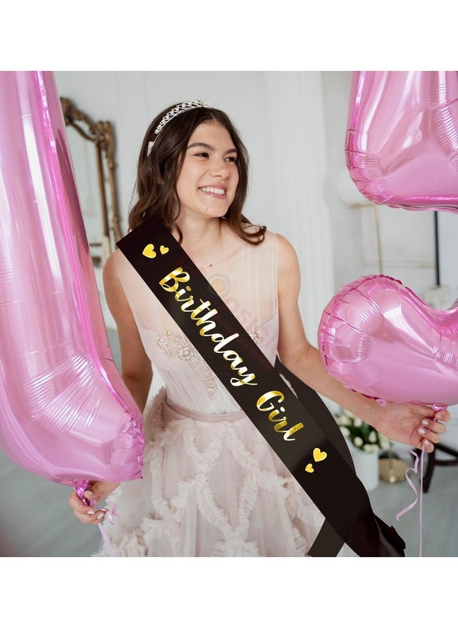 Propsicle - Propsicle Black Golden Foil Happy Birthday Girl Sash Party Item Black Theme Birthday Party Decoration Women, Girls, Mom Bday Party, 16th Birthday Decorations - Pack of 1 - Image 1