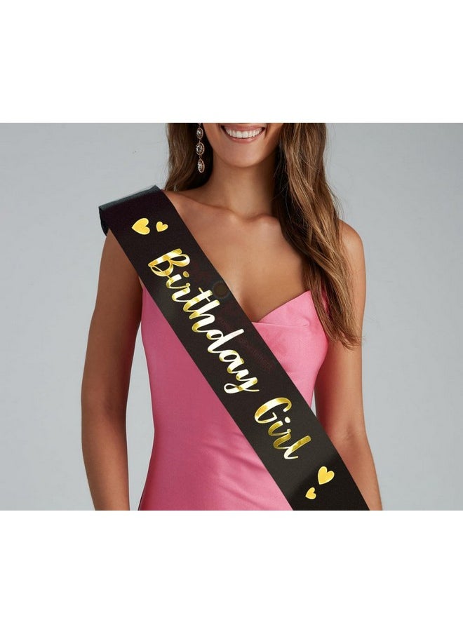Propsicle - Propsicle Black Golden Foil Happy Birthday Girl Sash Party Item Black Theme Birthday Party Decoration Women, Girls, Mom Bday Party, 16th Birthday Decorations - Pack of 1 - Image 1