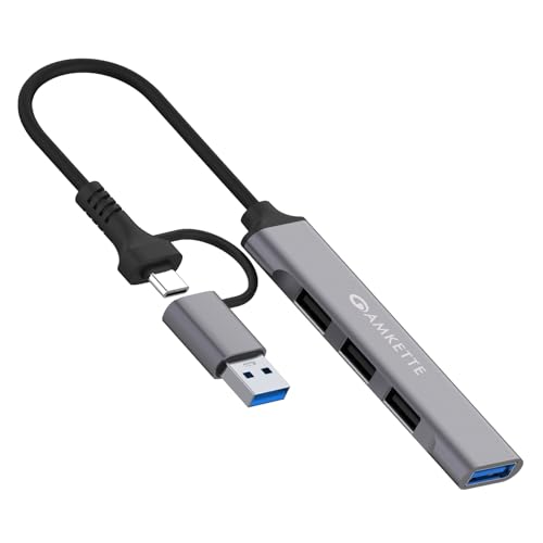 Amkette Type C Hub, Type-A+C to 4 Port With 5 Gbps Superspeed Data Transmission,1*USB 3.0 Ports,3*USB 2.0 Port,Sleek Metal Design usb c hub For Laptop, Macbook, chromebook,Tablets & Smartphones (Grey) - Image 1