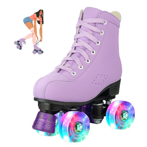 jessie Roller Skates for Women Microfiber Leather and Flash Wheels Adult Roller Skates Outdoor Indoor for Beginner Womens 10 Mens 85 - Image 1