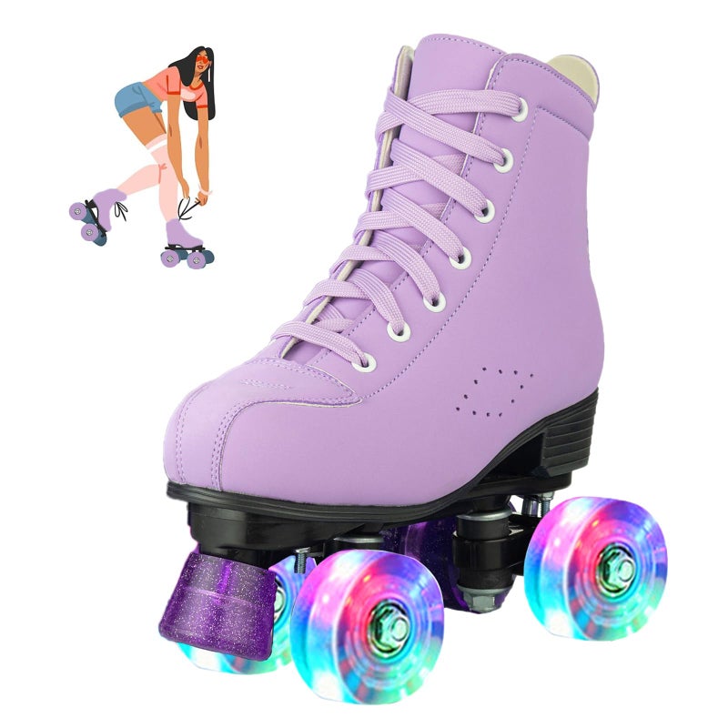 jessie Roller Skates for Women Microfiber Leather and Flash Wheels Adult Roller Skates Outdoor Indoor for Beginner Womens 10 Mens 85 - Image 2