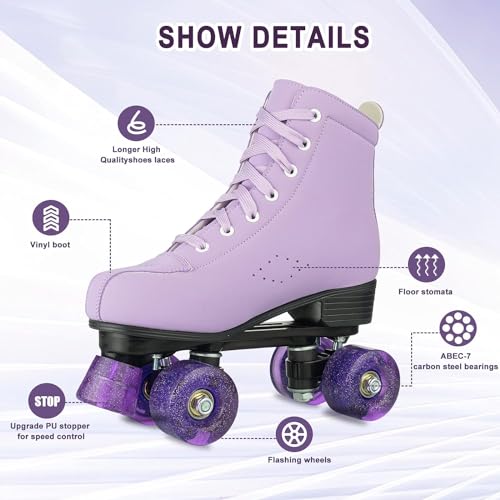 jessie Roller Skates for Women Microfiber Leather and Flash Wheels Adult Roller Skates Outdoor Indoor for Beginner Womens 10 Mens 85 - Image 3