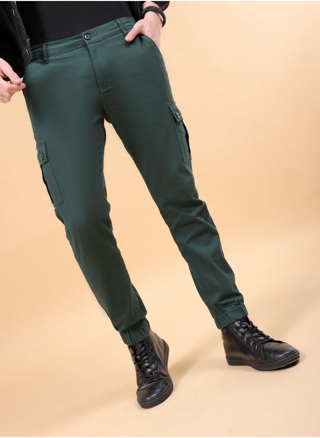 The Indian Garage Co Men Slim Fit Solid Mid-Rise Stretchable Cuffed Cargos  - Image 1