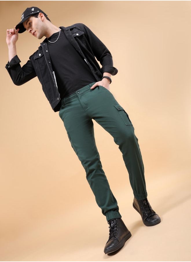 The Indian Garage Co - Men Slim Fit Solid Mid-Rise Stretchable Cuffed Cargos - Image 1