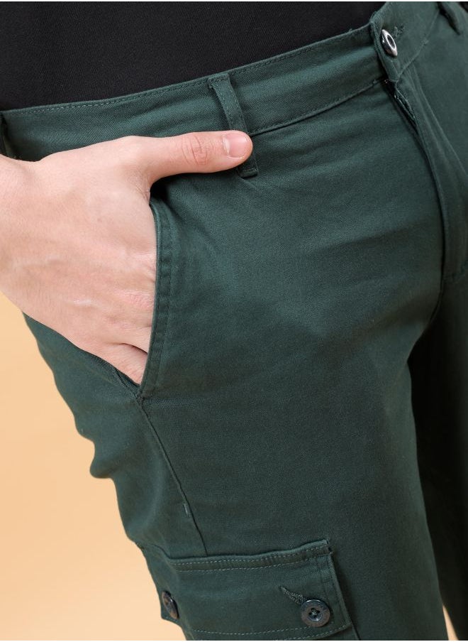 The Indian Garage Co Men Slim Fit Solid Mid-Rise Stretchable Cuffed Cargos  - Image 4
