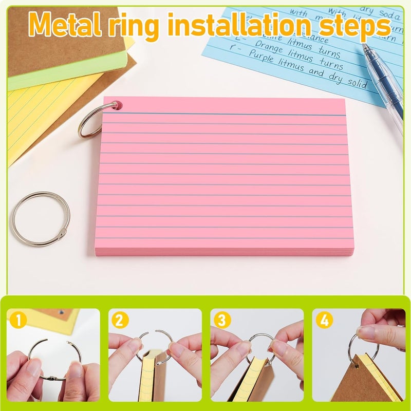 ANSTEEP 4x6 Inches Index Cards, 250PCS Colored Flash Cards with Ring, Lined on Both Side Notecards Ruled Study Card Flashcards Heavy Note Cards for Studying, Learning, School, College - Image 3
