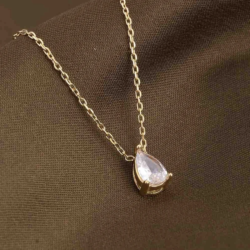 بالموناس PALMONAS 18k Gold Tone Plated Dewdrop Solitaire Necklace
 for Women