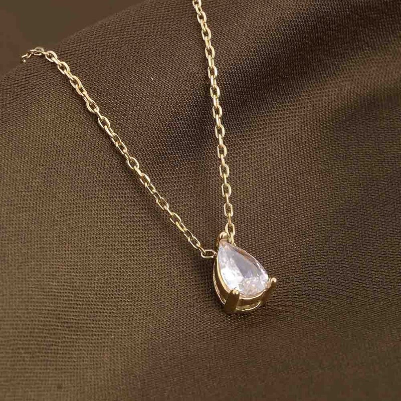 PALMONAS 18k Gold Tone Plated Dewdrop Solitaire Necklace
 for Women - Image 2