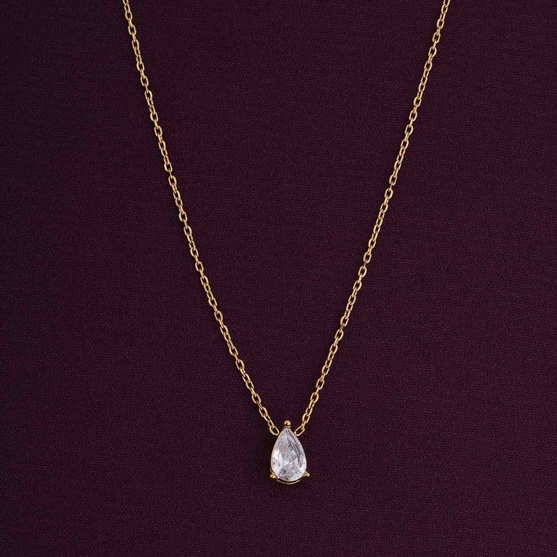 PALMONAS 18k Gold Tone Plated Dewdrop Solitaire Necklace
 for Women - Image 3