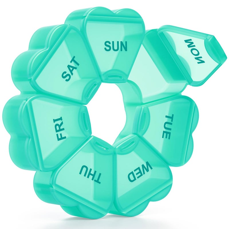 Large Weekly Pill Organizer Pill Box 7 Day KAPENS Daily Vitamin Case Large Capacity Compartments Pill Containers for Fish Oil Medicine Supplements Green