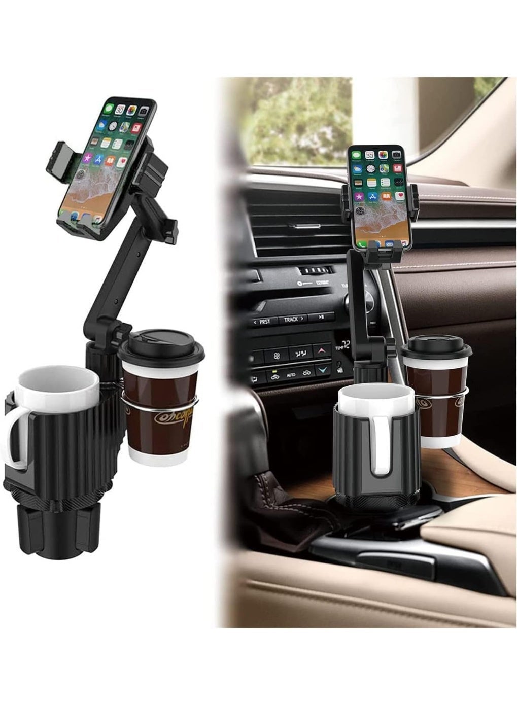 لوكي نوف LuckyNov Car Phone Mount With Dual Cup Holder