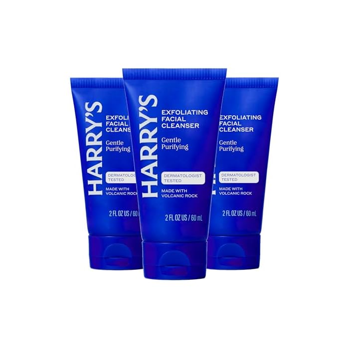 Harry's Exfoliating Face Wash for Men, Gentle Facial Skin Care Products with Volcanic Rock Exfoliant, 2 Fl. Oz, Pack of 3 (Trial and Travel Size) TSA Approved Travel Essentials