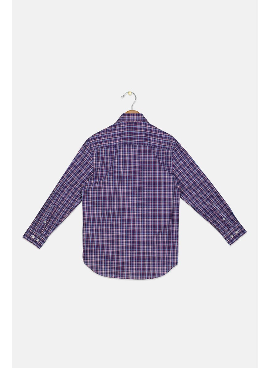 Tailorbyrd - Kids Boy Plaid Long Sleeves Casual Shirt, Purple - Image 1