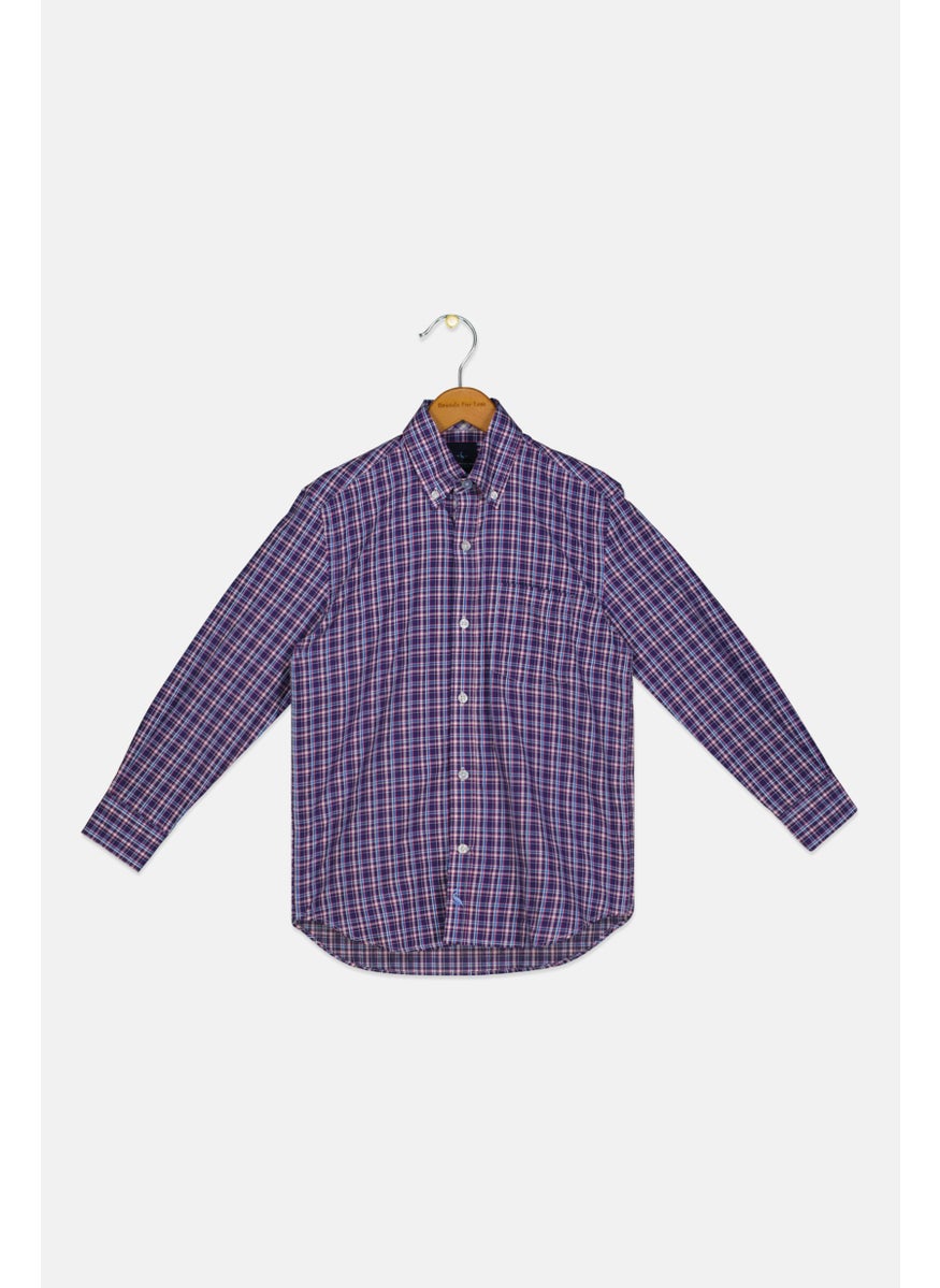 Tailorbyrd - Kids Boy Plaid Long Sleeves Casual Shirt, Purple - Image 1
