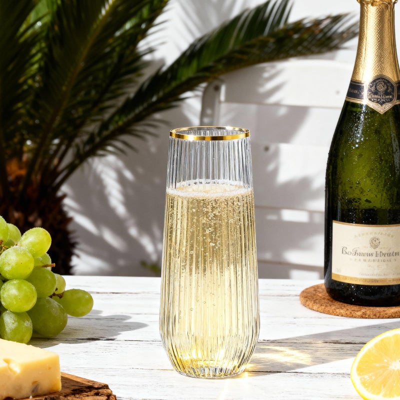 Goodluck 48pack Clear Stemless Plastic Champagne Flutes with Gold Rimï¼Œ9oz Ribbed Stemless Toasting Glassesï¼ŒChampagne Flutes Plastic for Weddings, Bars, Events, Party And Celebrations - Image 2